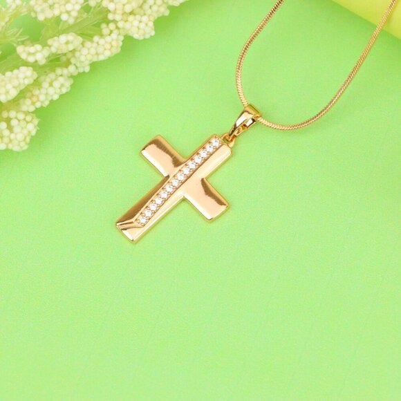 "Rose Gold Cross Pendant with CZ Accents, XPPT1396 - Picture 3 of 13